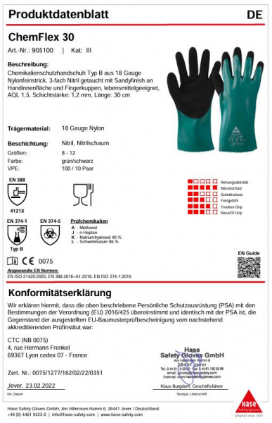 HASE 905100 ChemFlex 30 Chemikalienschutzhandschuh